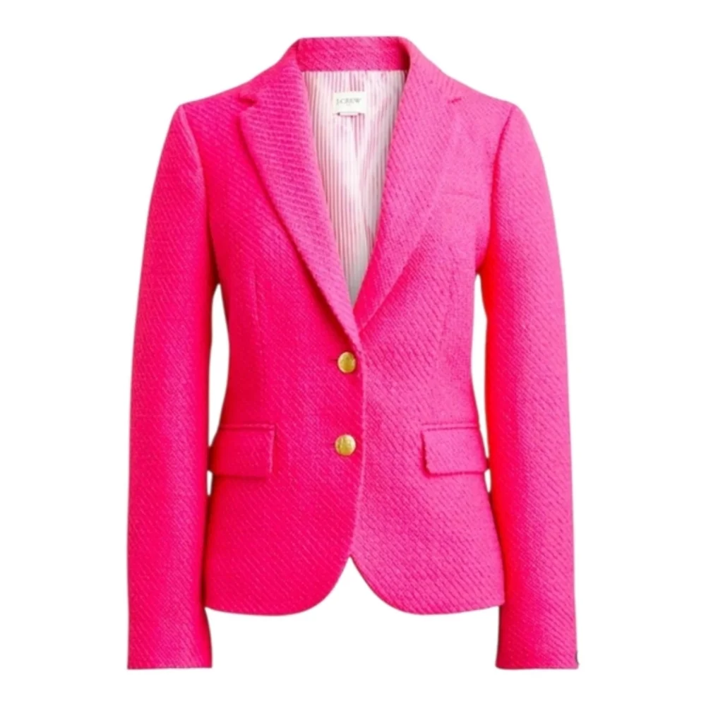 J. Crew Hot Pink Tweed Schoolboy Academia‎ Career Blazer Jacket Size 0 New